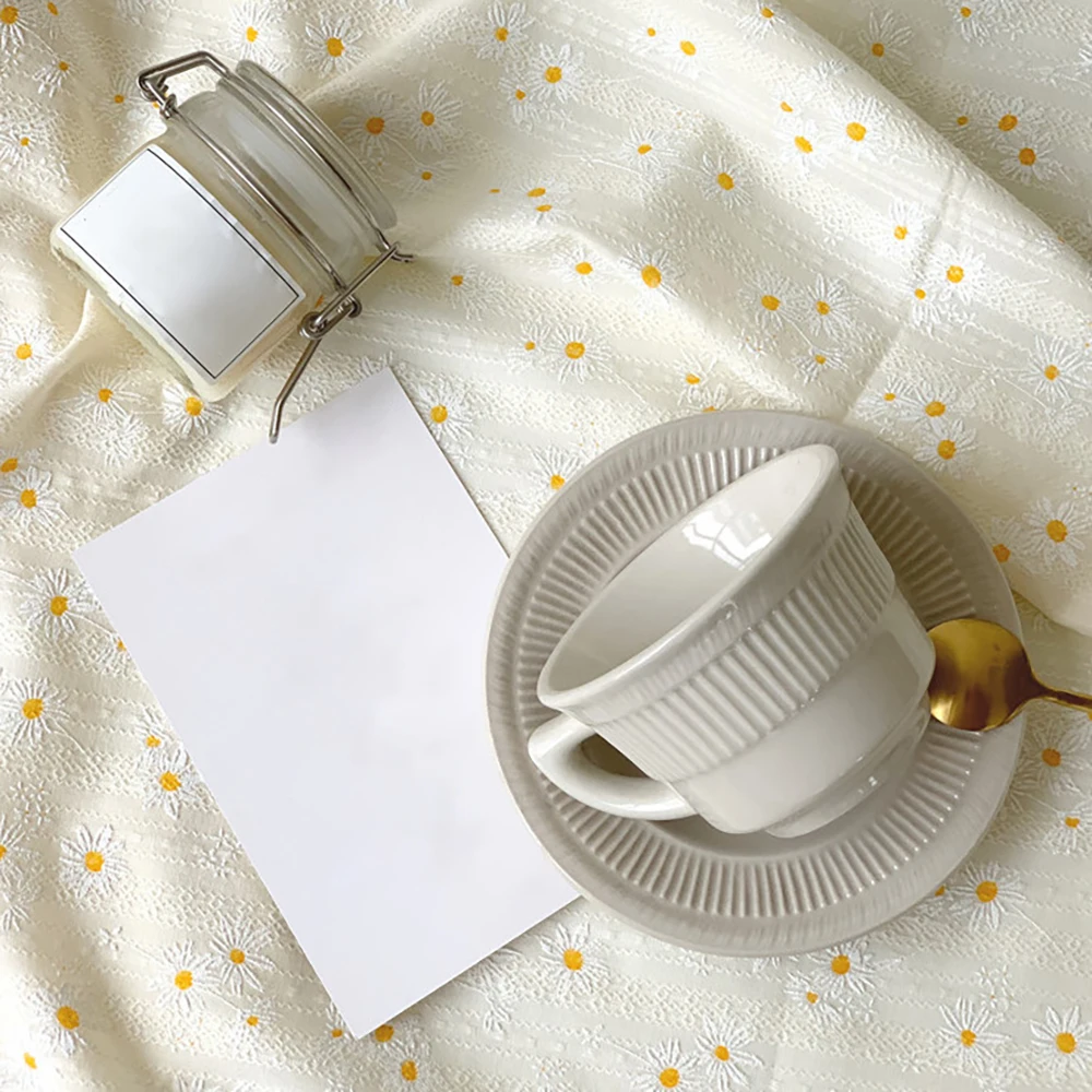 Chainho,Printed Cotton Lace Fabric,DIY Sewing Quilting Material For Table Cloth,Daisy Or Lilac Floral,3 Sizes Available,25LSB1