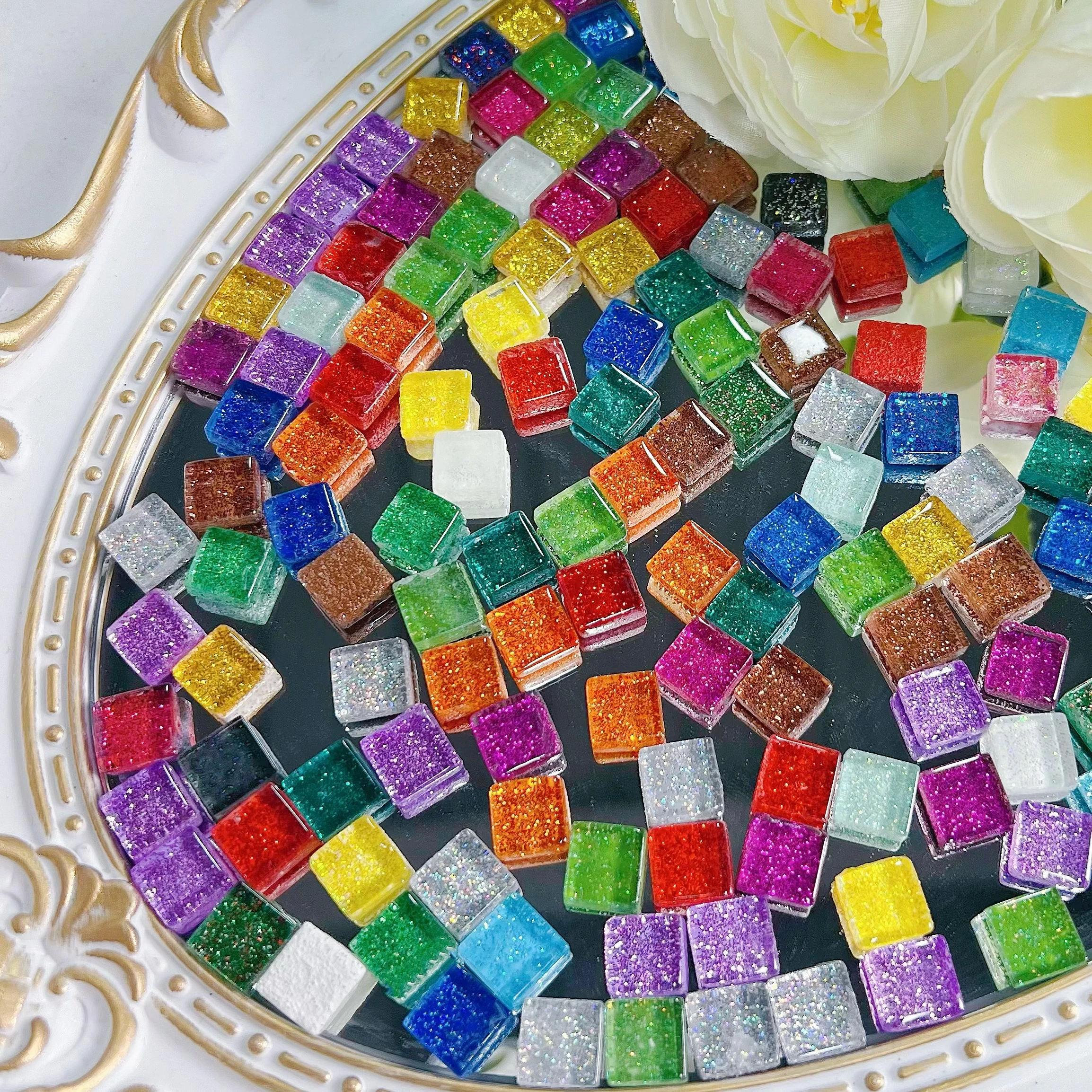 Blue Shine Assorted Glass Mosaic Tiles - 50 Piece Set for Crafts and Home Decoration