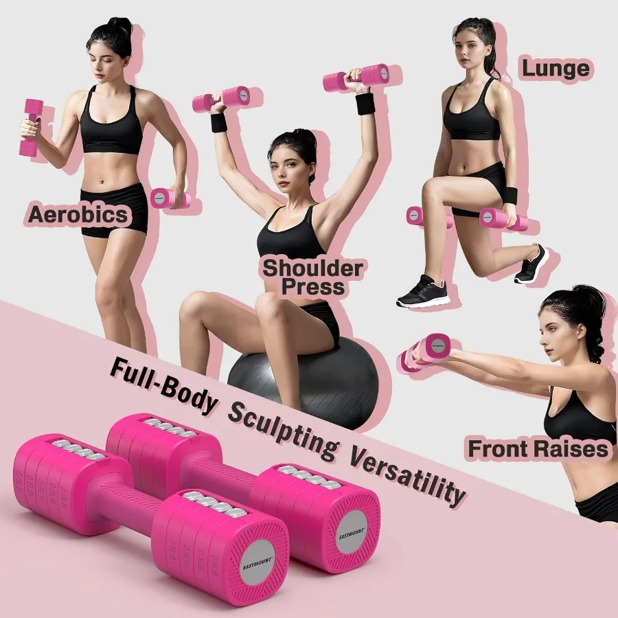 Adjustable Weight Dumbbells Set of 2, 8 in 1 Hand Weights for Women 2lb/3lb/4lb/5lb/6lb Dumbbell Weights Set 12 lbs/Pair Hand We