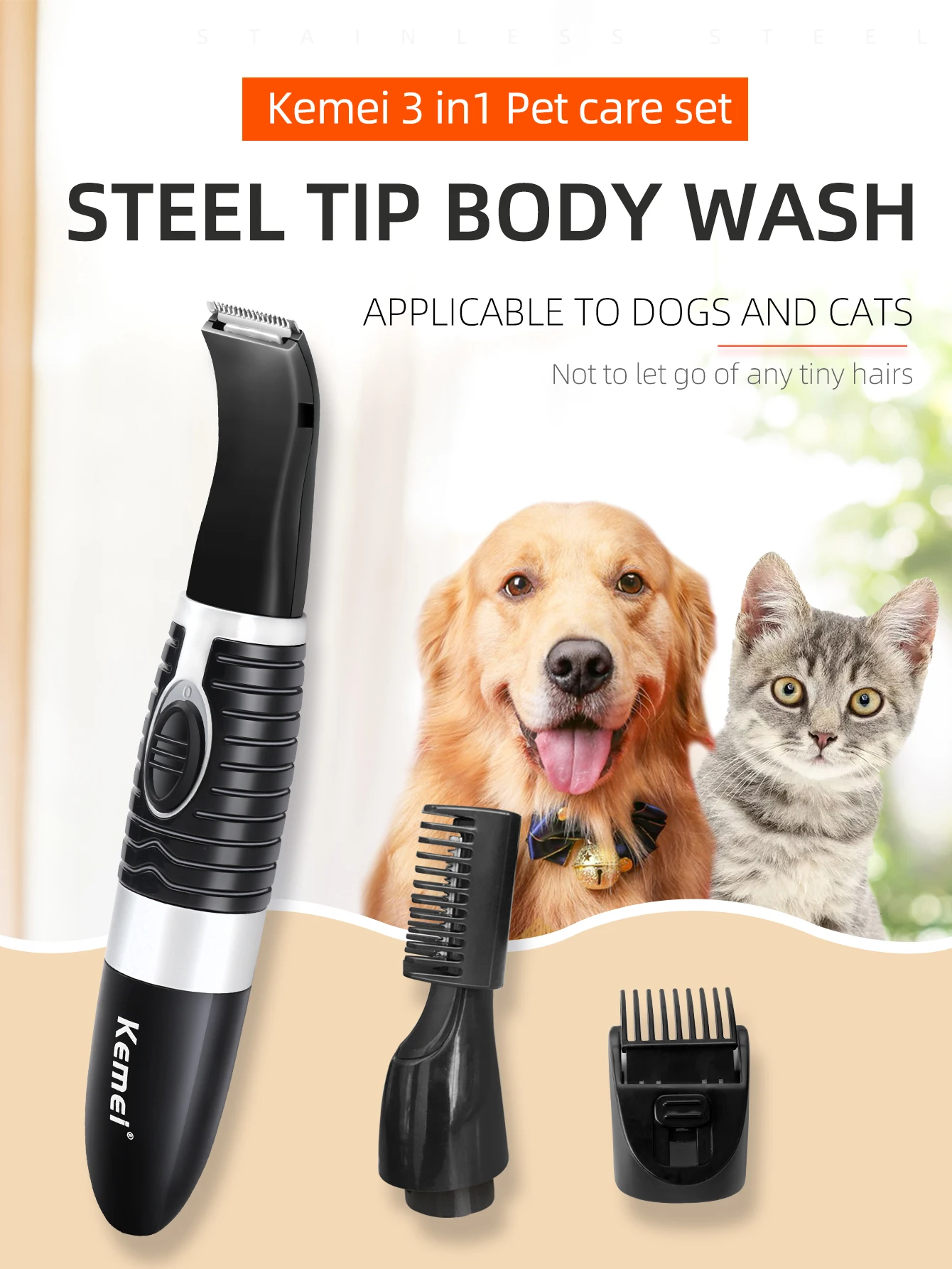 KEMEIProfessionalPetsHairClippersWaterproofDogHairShaver