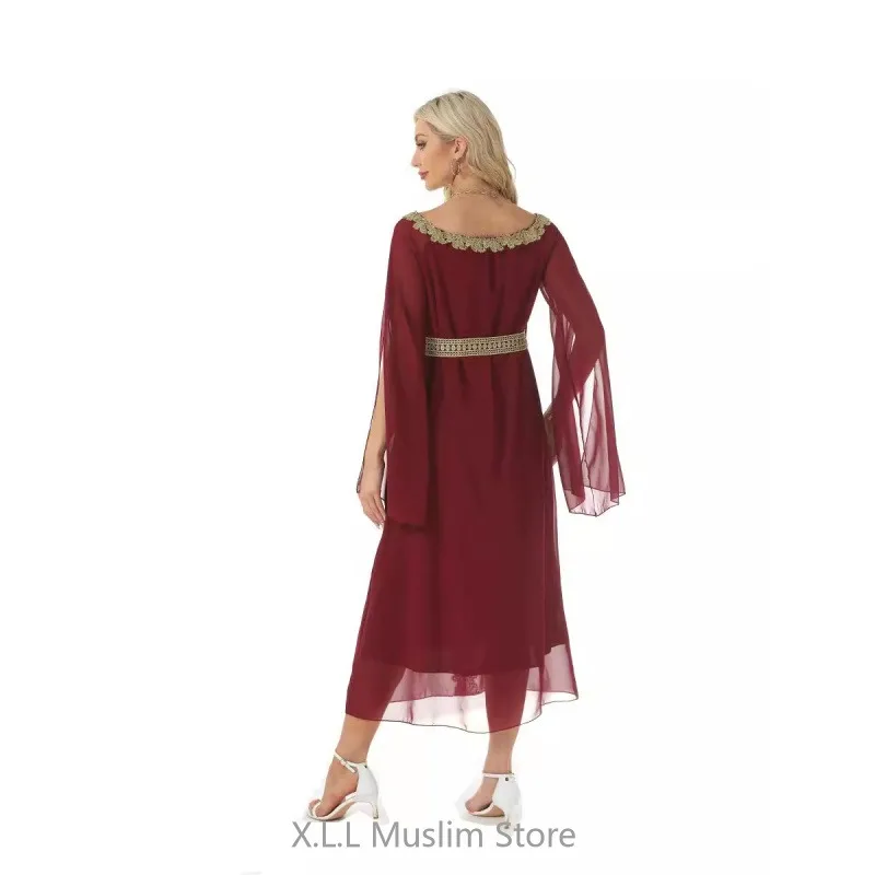 Fashion Lace Muslim Party Dress For Women Prayer Garment Abaya Dubai Luxury Modest Summer Kebaya Kaftan Robe Femme Musulmane