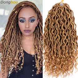 Donghou Faux Locs Braiding Crochet Hair 3Packs/Lot New Goddess Locs Crochet Hair with Curly Ends Fiber Ombre Brown Braids Hair