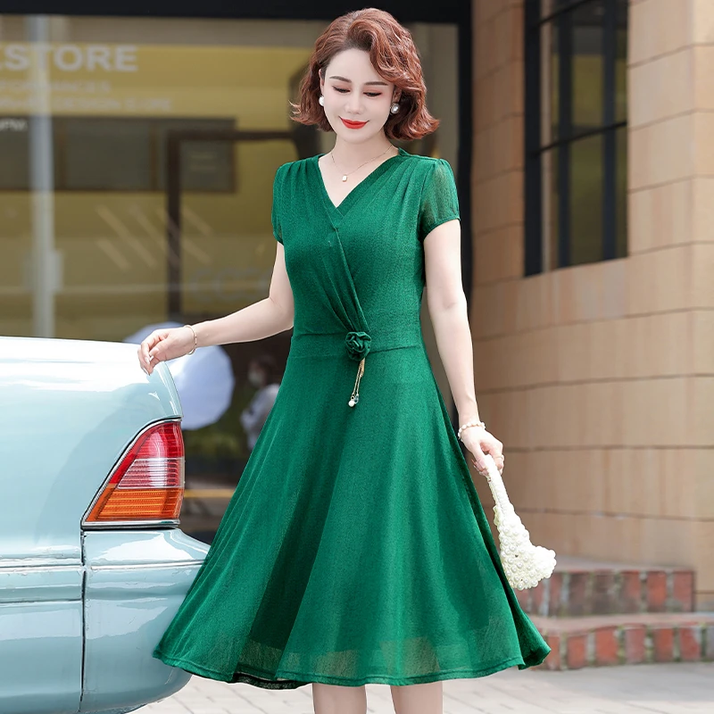 Estate Scollo A V Fiore Chic Prom Wedding Midi Dress Donna Elegante Casual Soldi Beach Holiday Dress Coreano Bodycon Party Vestido
