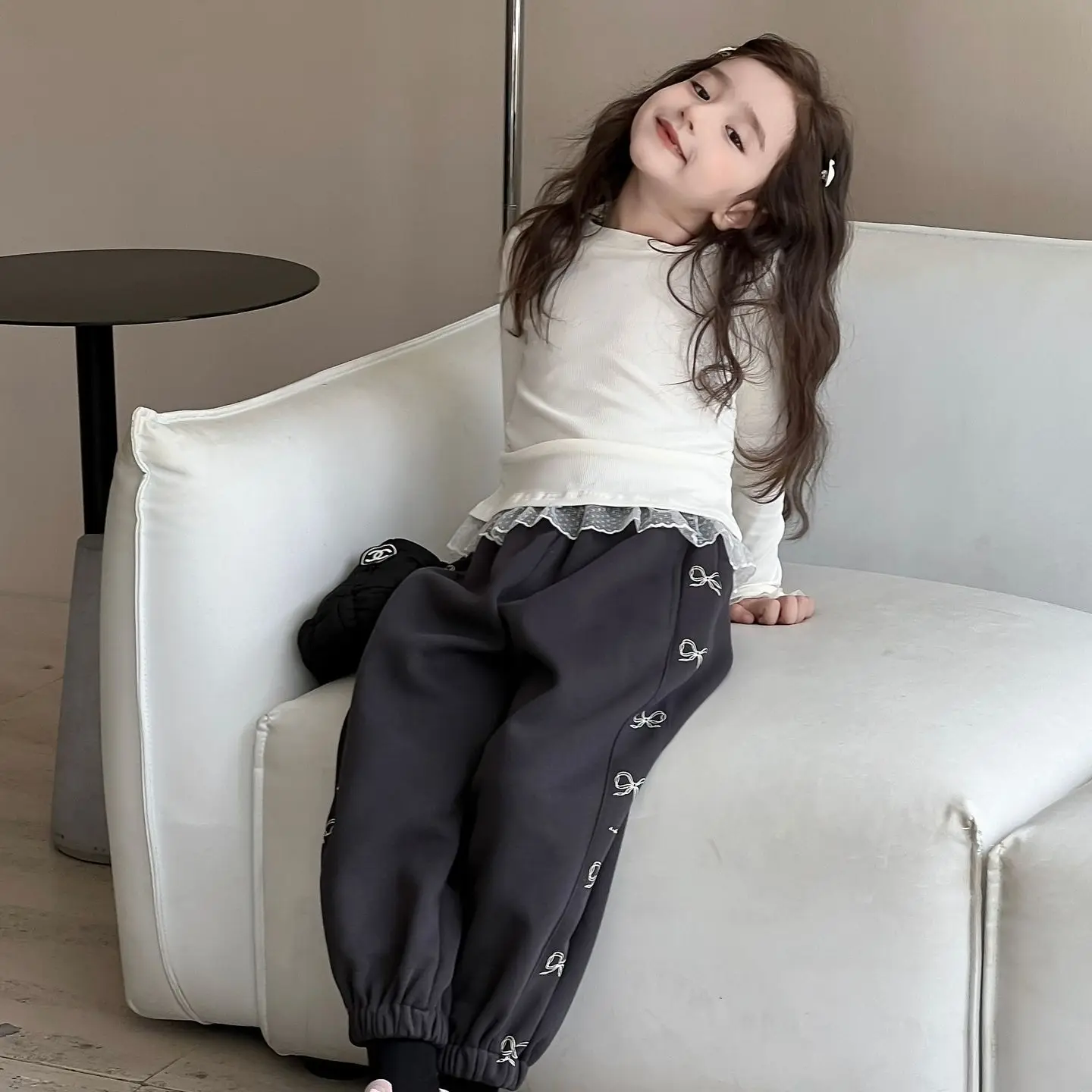 여아 레이스 긴팔 티셔츠 봄 가을 아동 패션 풀오버 탑 다용도 니트 스웨터 한국 스타일 이너웨어