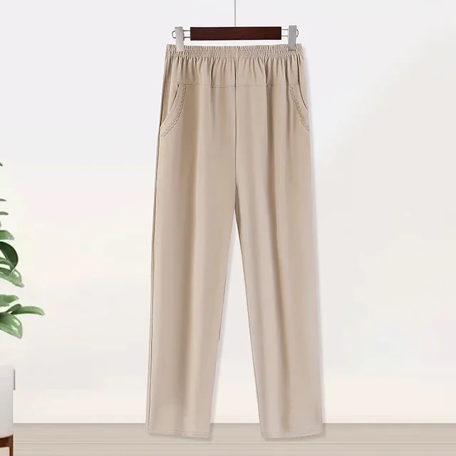 Pantalon femme d'âge moyen grande taille été mince taille haute élastique pantalon droit ample femme pantalon décontracté 6XL 7XL 8XL 6