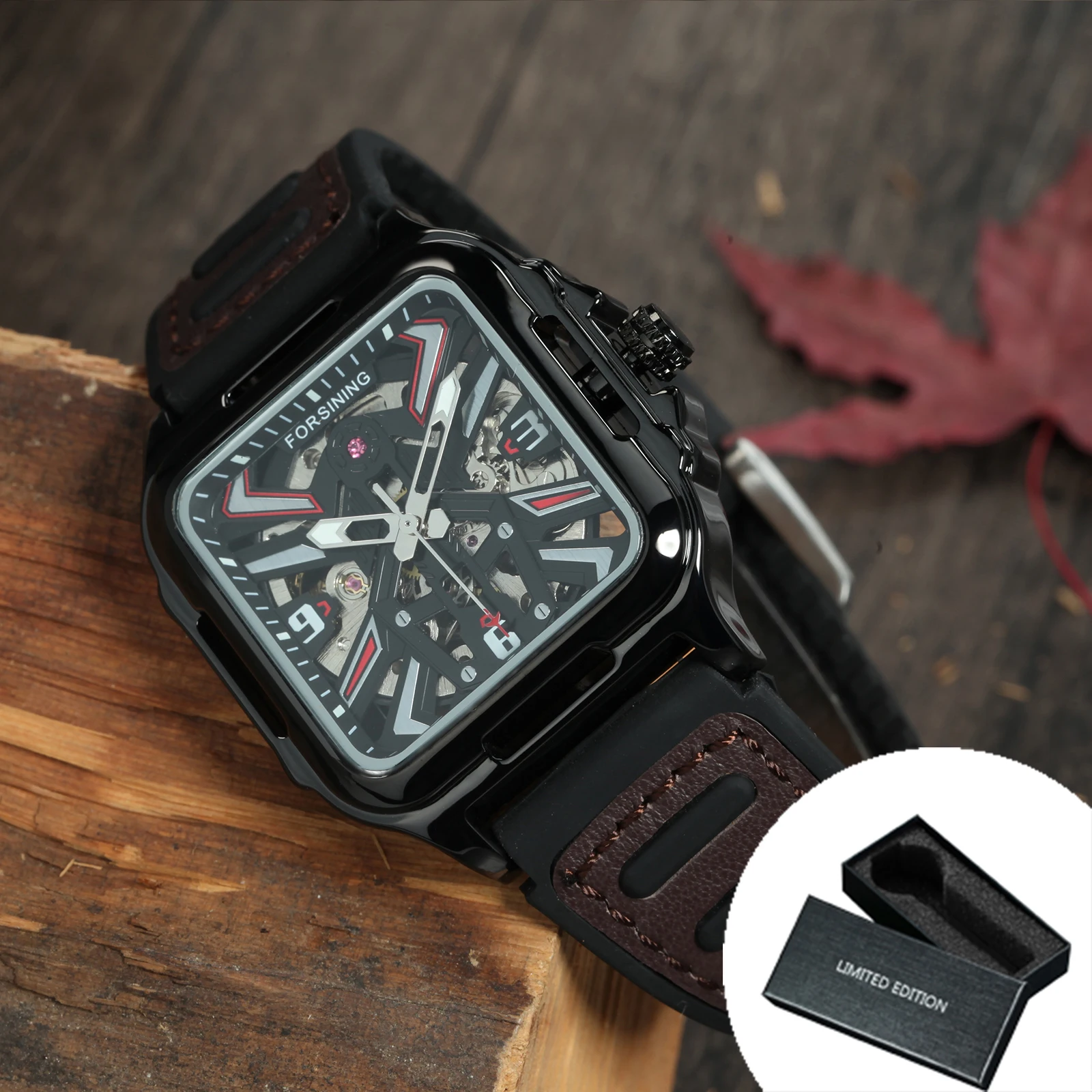 Forsining Orologio Automatico Uomo Trasparente Scheletro, Cassa In Acciaio, Cinturino In Pelle, Affari Moda - 5