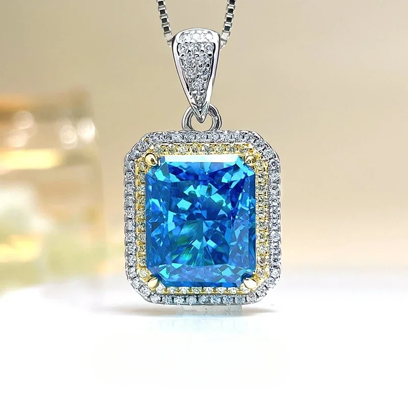

Desire 8 Carat Classic Fashion High Carbon Diamond Broken Ice Cut Rectangle Colored Electroplated Pendant Luxury and Advanced