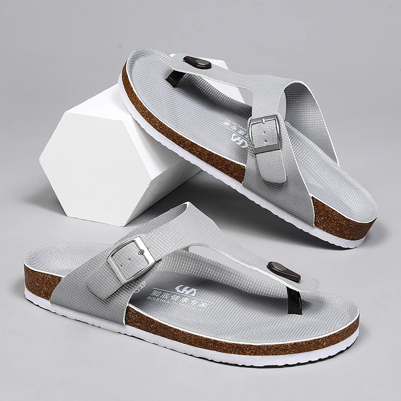 

Men Leather Summer Sandals 2023 Male Women Birke Slippers Clogs Slippers Classic Buckle Cork Slides Slippers for Men Slippers