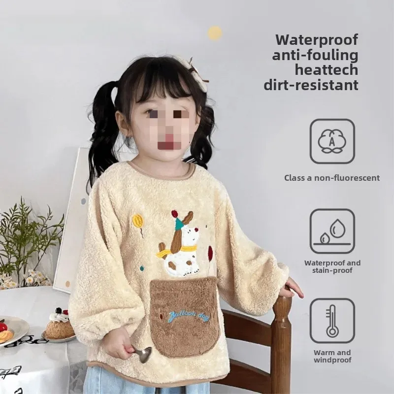 Waterproof Fleece Children's Feeding Apron Autumn Winter Baby Clothes Warm Dirt-resistant Easy-to-wear Blanket Coat Childcare