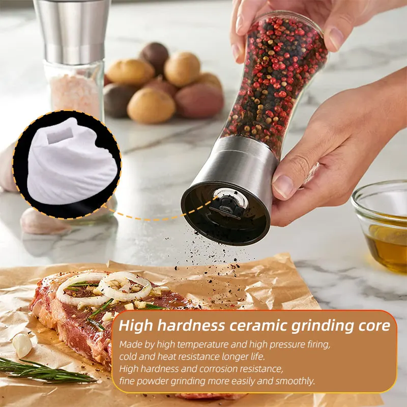 Deluxe Salt & Pepper Grinder With Stand Peppermill - Dual Spice Mill Set  With Adjustable Coarseness Stainless Steel Seasoning Dispenser Easy Refill