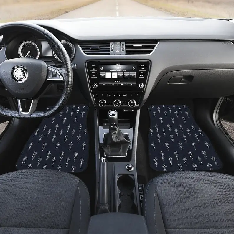 

Navy Classy Pattern Car Floor Mats Set, Front and Back Floor Mats for Car, Car Accessories