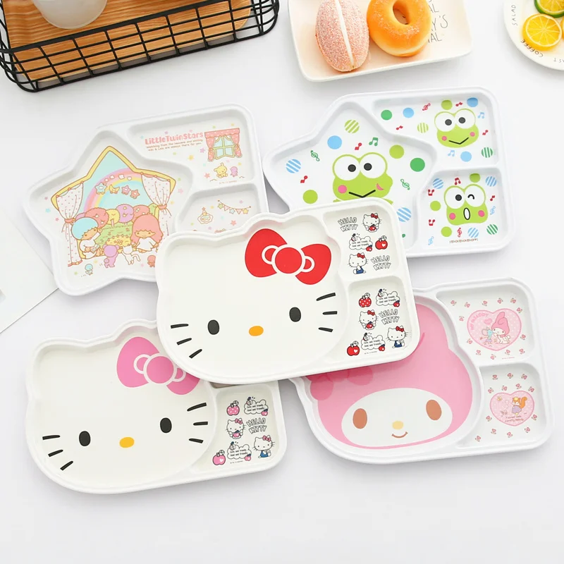 

Japanese Cartoon Hellokittys Little Twin Stars Keroppi Tableware Child Three-Grid Dinner Plate Household Fast Food Plate for Kid