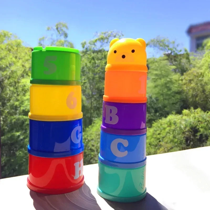 9PCS/Set Baby Intelligence Early Education Alphanumeric Rainbow Bear Folding Tower Building Block Stacking Cup Toy educational toys stacking puzzle toys cup stacking toys stacking toys Children Gift