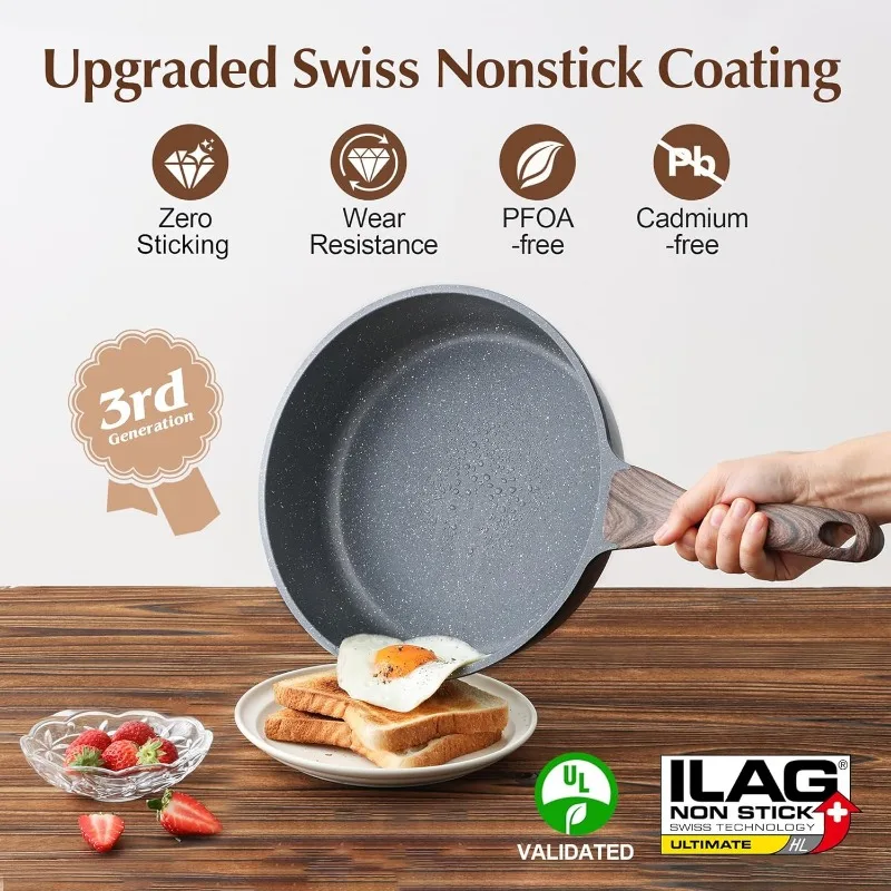 Nonstick Cookware Set 13-Piece, Non Stick Pots and Pans Set with Swiss Granite Coating, Non-toxic Kitchen 3
