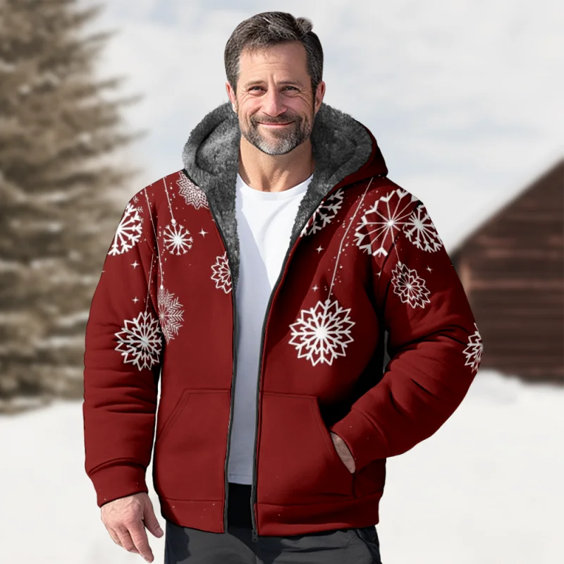 Christmas Creative Cotton Coat Hooded Sweater Casual Print Men's Fur Loop Arctic Velvet Zipper Patch Pocket Hooded Sweater a12
