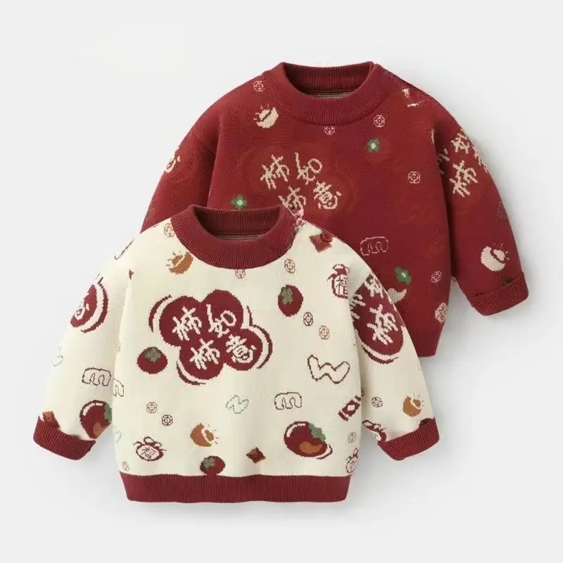 

Girls' Autumn Winter New Fashion Round Neck Pullover Long Sleeve Printed Linen Casual Versatile Kids Children's Clothing Tops