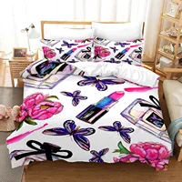 Ensemble de literie de luxe pour fille, style cosmétique nordique, parfum, housse de couette 200x200, linge de lit rose, sans drap 1