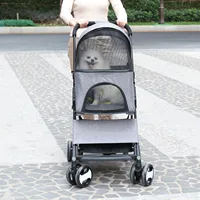 US Large Foldable Dog Stroller Pet Cat Travel Pushchair Pram w/Mesh Windows 4 Wheel 5