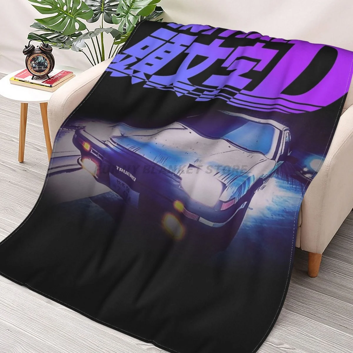 

Initial D Neon AE86 Drift Throws Blankets Collage Flannel Ultra-Soft Warm picnic blanket bedspread on the bed