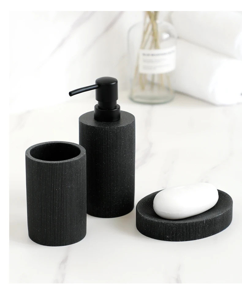 4 Piece Minimalist Bathroom Accessories Set, Black/Grey/White, Resin, Soap  Dish, Dispenser, Toothbrush Holder and Cup – GoJeek