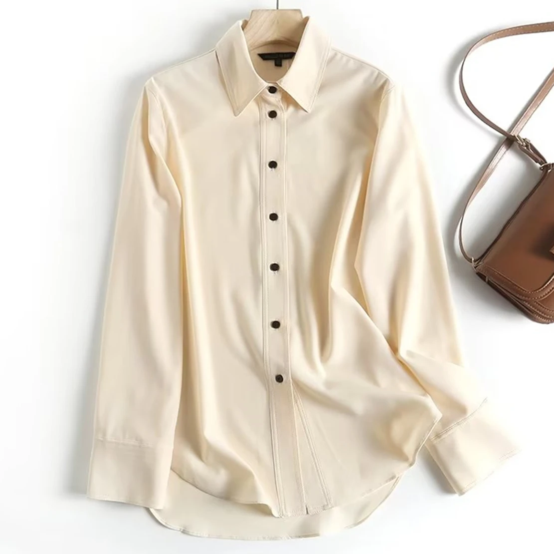 

Withered Solid Loose Long Sleeve Shirt Fashion Casual Blouse Women