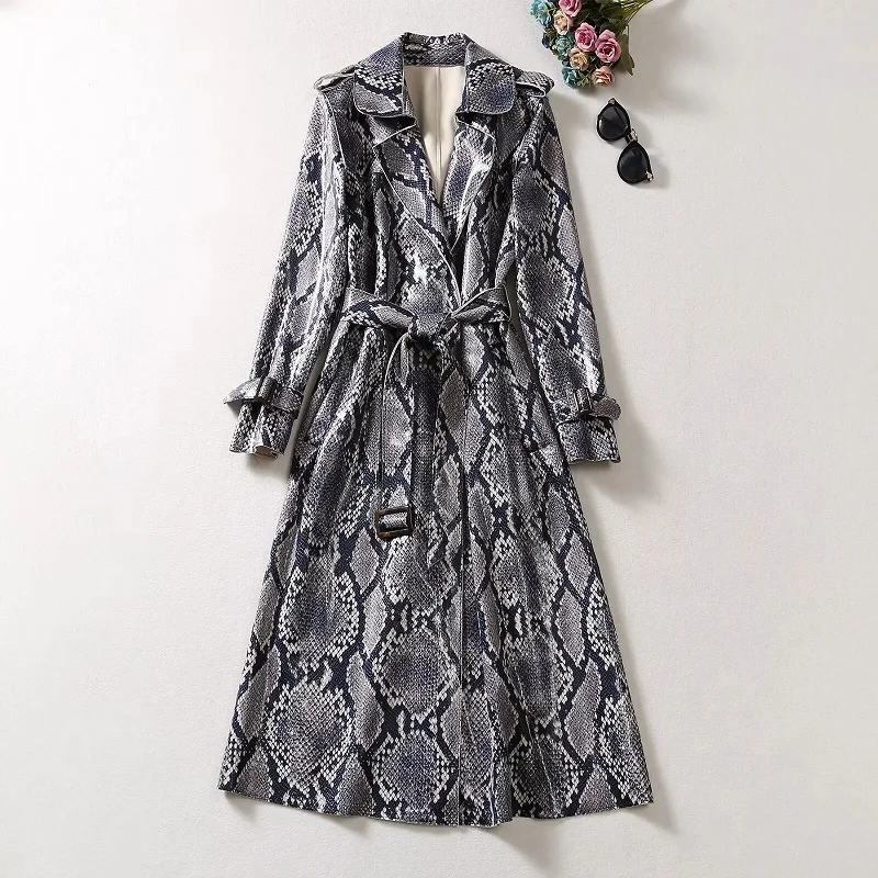 

High Quality New Long Coat Trench 2023 Autumn Winter Overcoats Women Sexy Wild Leopard Print Adjustable Waist Casual Windbreaker