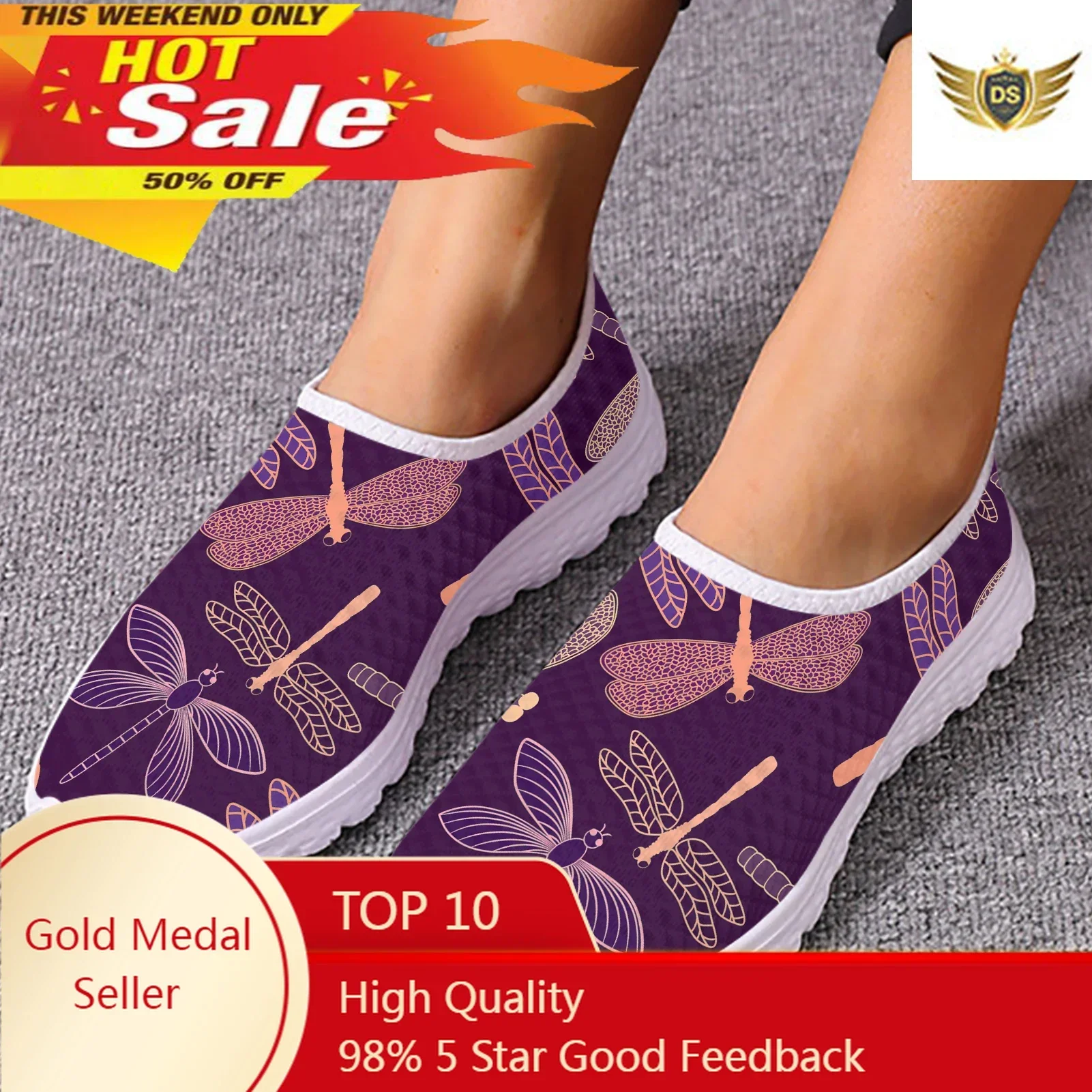 Purple Boho Butterfly Dragonfly Design Comfortable Brand Loafers Soft Summer Mesh Shoes Walking Sneakers Zapatos