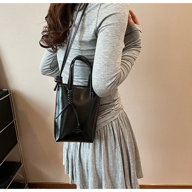 Mini PU Leather Crossbody Bag - Womens Korean Fashion Shoulder Handbag