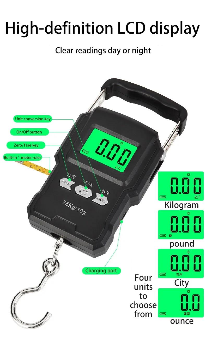 Modish Portable Fish Scale Wireless Bluetooth Portable Electronic Scale with Display and Tape Measure 75kg Universal
