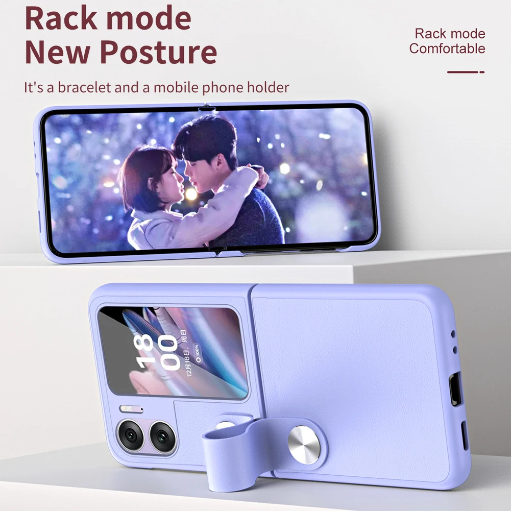 TPU Flip Case Washable with Hand Strap Mobile Phone Shell Adjustable Foldable Fall Resistant Lightweight for Smartphone Find N2