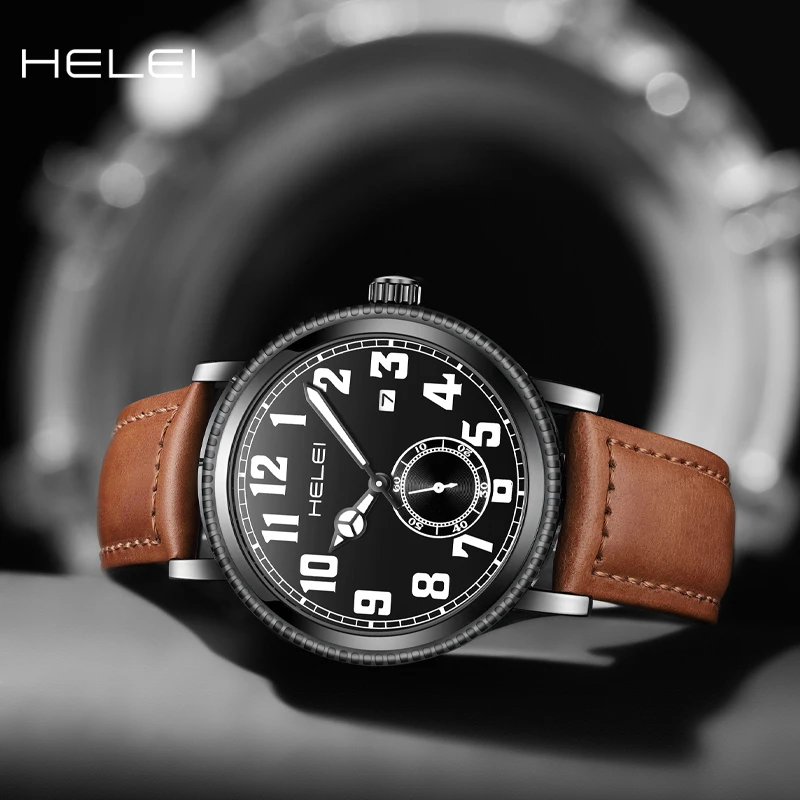 HELEI counter genuine luxury watches men's luminous digital dial men's quartz watches fashion quartz wristwatch gift for men