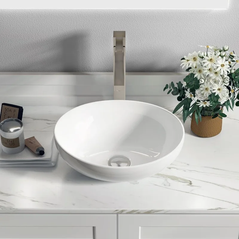 16" x 13" x 5.5" White Oval Ceramic Countertop Bathroom Vanity Vessel Sink BVS1613A-OL 2