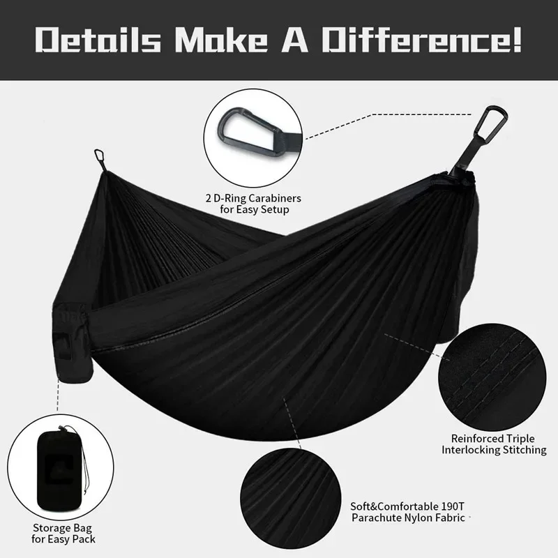 Camping hammock hammock straps double hammock Oversized Double Camping Hammock Portable Tree Straps Hammock 210T Nylon Travel Hammock Lightweight Parachute Hammocks