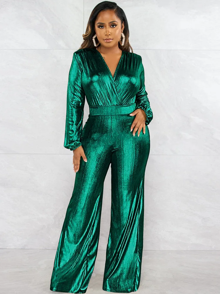 Glitter Metallic Party Nightclub Jumpsuit Women Evening