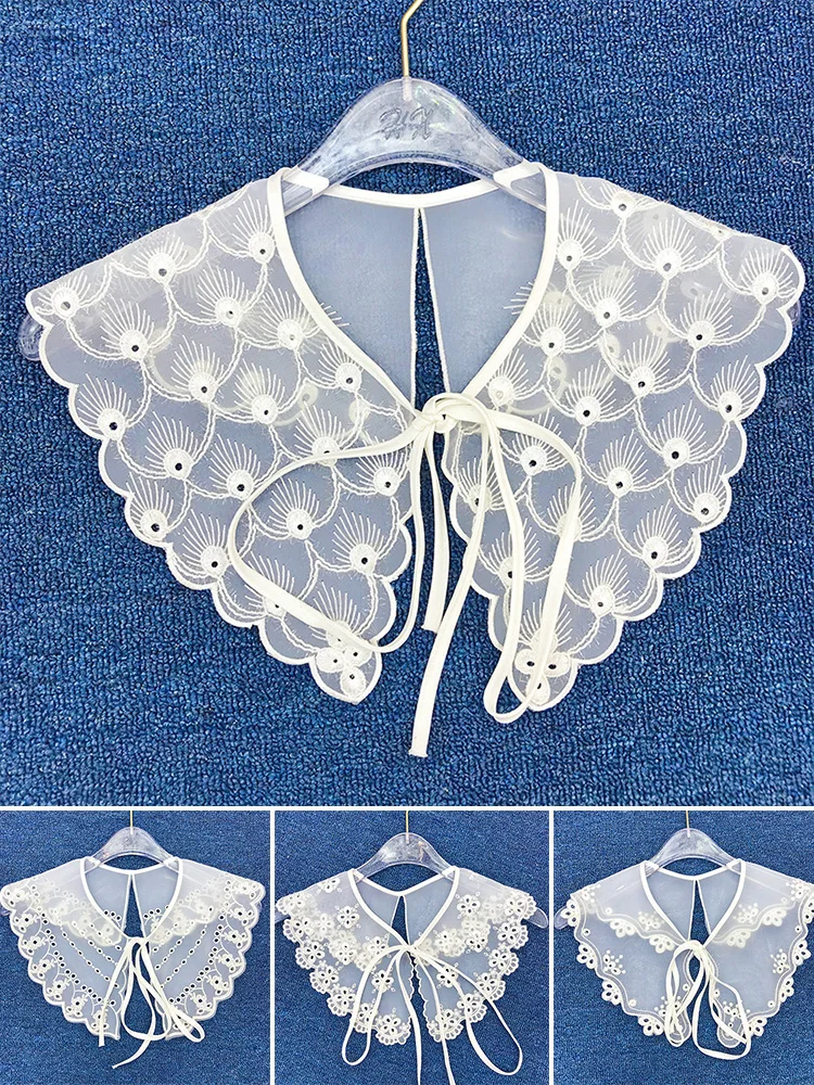 

2023 New Front Tie Fake Collar for women Detachable Doll False Collars Girls Lace Floral False Blouse Collar Clothes Accessories
