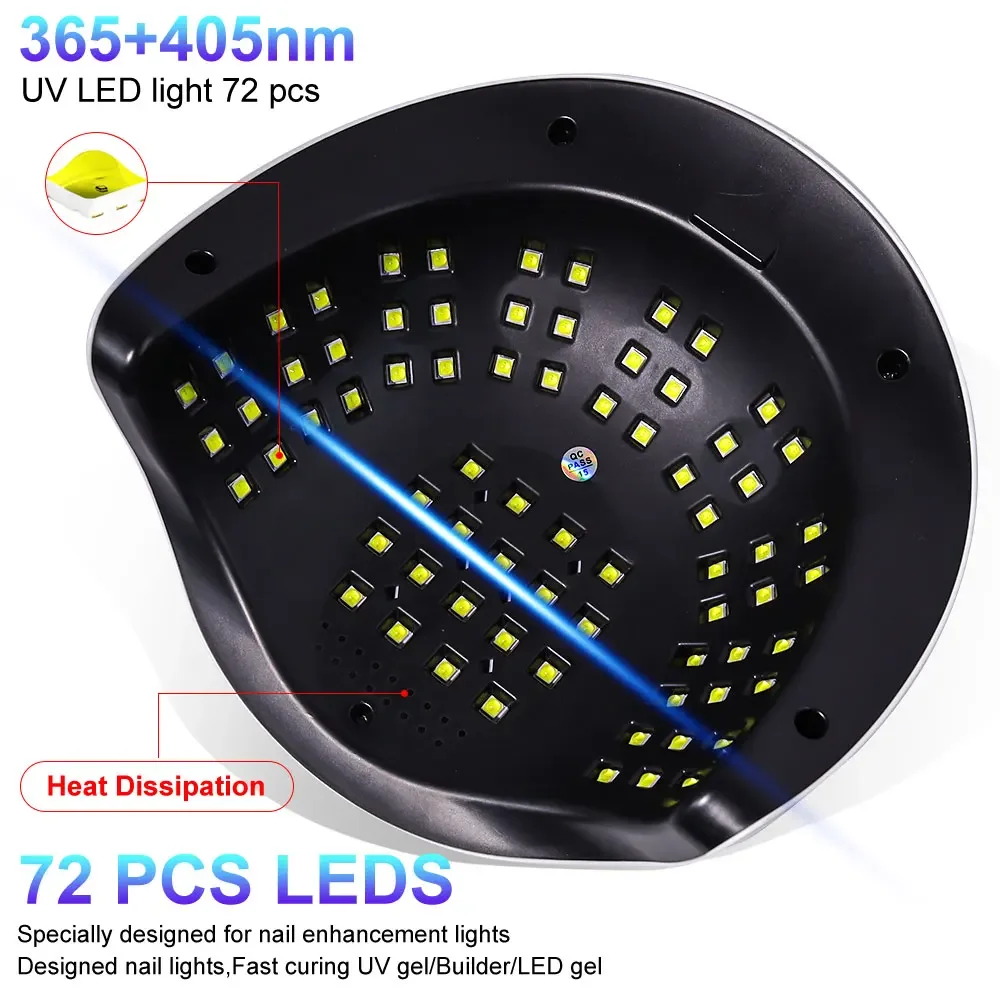 72 LEDs UV Nail Lamp Professional Nail Dryer with 4 Timer Setting Quick-drying Manicure Lamp for Curing All Nails Gel Nail Art 3