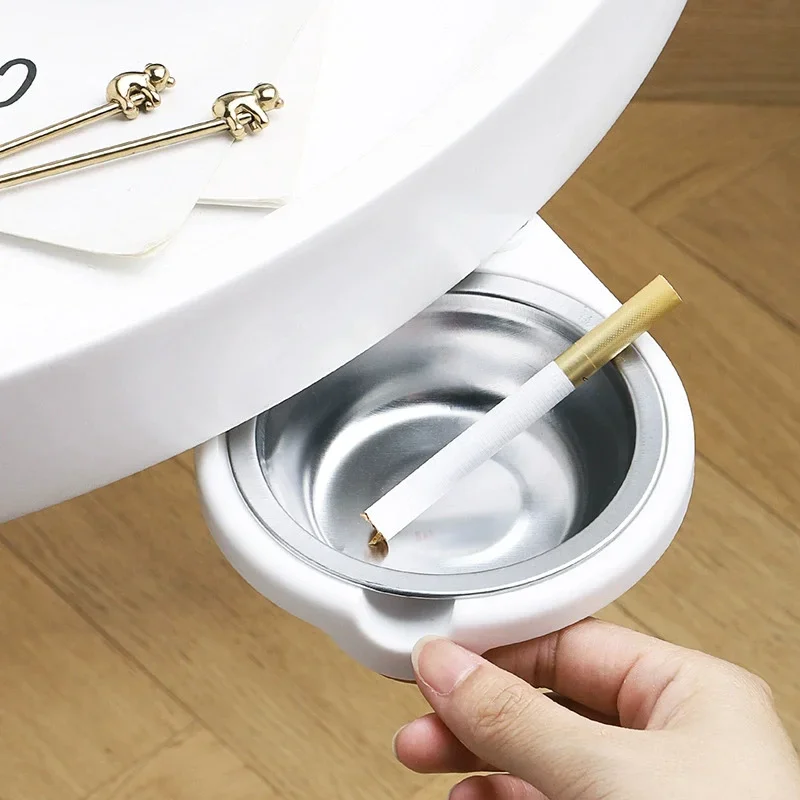 Convenient white Sticky Detachable Bottom Rotating Ashtray Stainless Steel Round Ashtray Easy To Clean