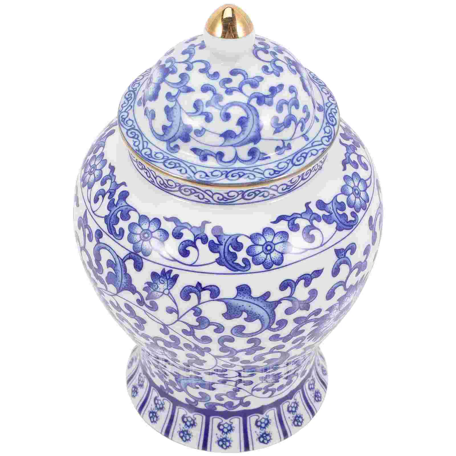 

Decor Blue and White Porcelain Jar Tea Storage Can Convenient Container Canister Tank Sealed Household Home Accessory Ceramic