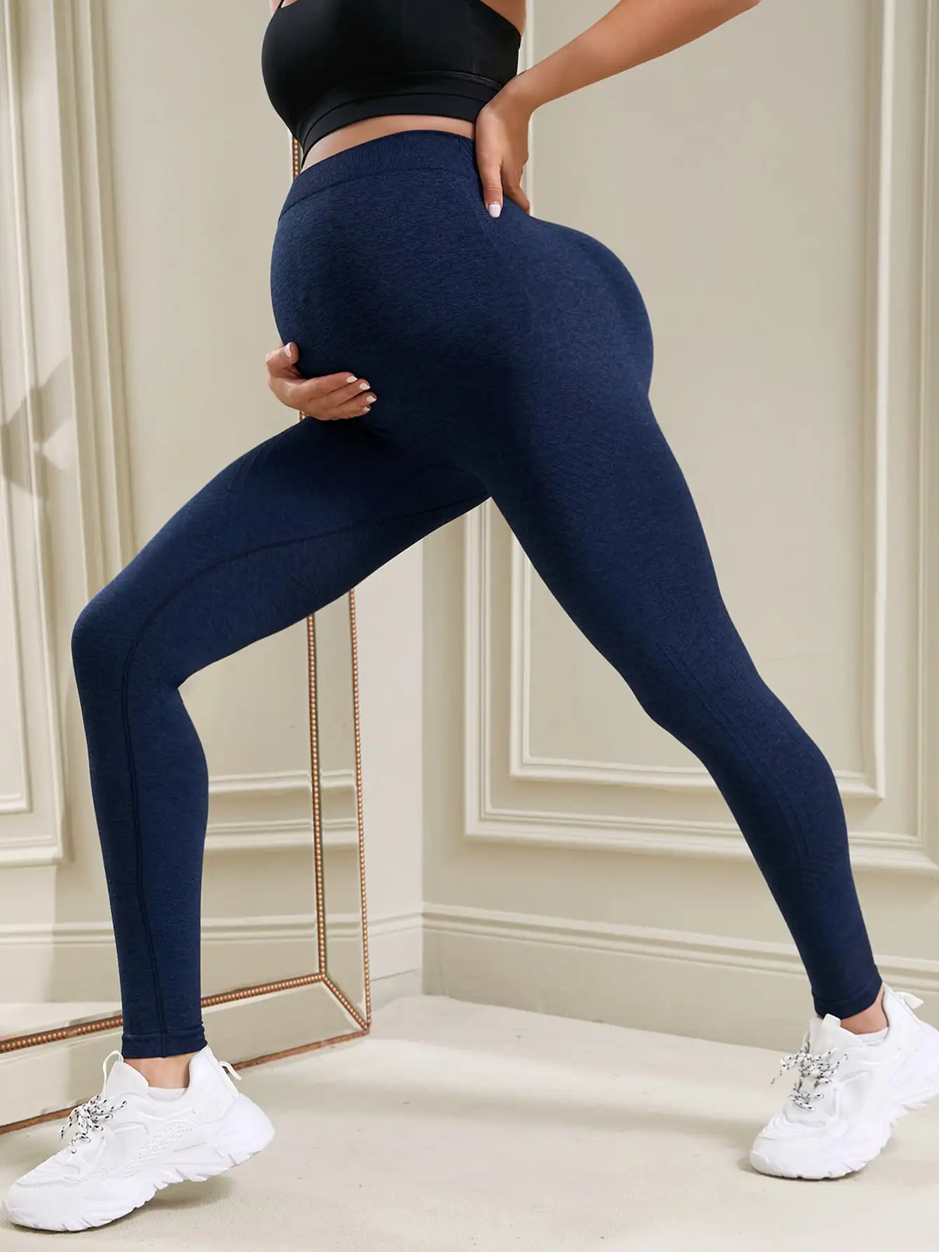 Women's maternity tight  yoga pants Exercise leggings high-waisted belly support pants 3