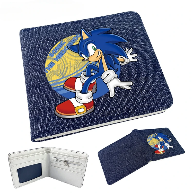 

Sonic Anime Peripheral Denim Half-Fold Wallet Fashion Short Wallet Cartoon Canvas Card Holder Coin Purse