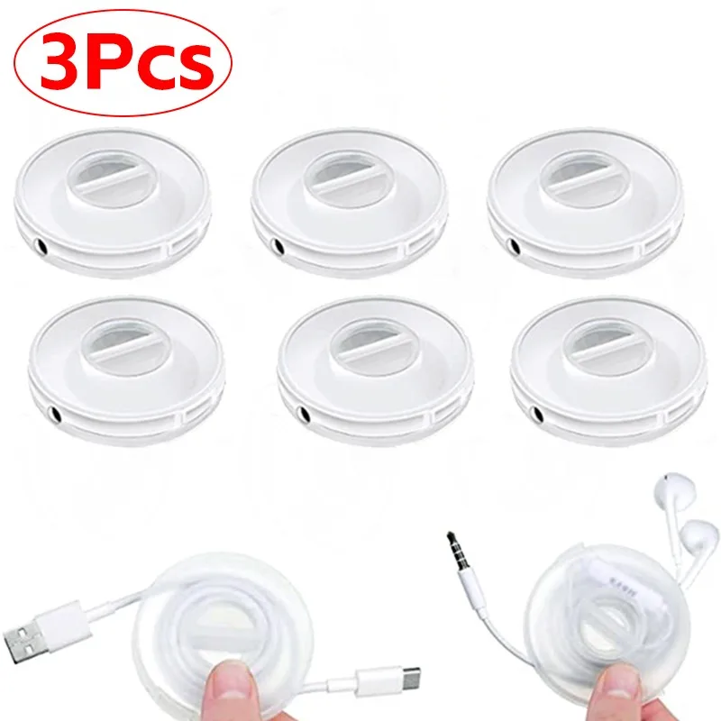 1-3Pcs Round Wire Winder Box Cable Management for USB Charger Holder Mouse Wire Earphone Cord Storage Retractable Cord Organizer