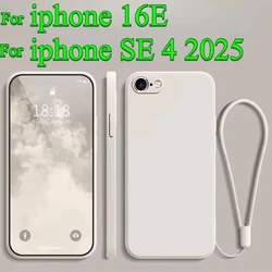 Liquid Silicone Lanyard Ring Holder Case with 4 - Lens Camera Protection for iPhone 17 E (Beige)