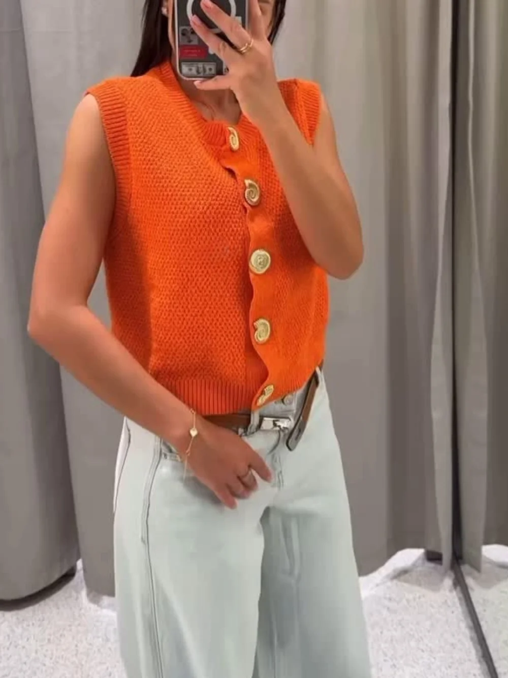 Women Autumn Casual Pure Color O Neck Knitted Vest