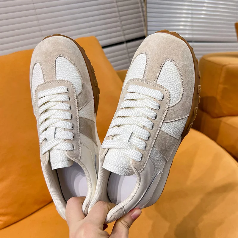 DIMANYU Women's Sneakers 2024 Spring new Genuine Leather Women's Shoes Fashion Lace Women's Moral Training Shoes