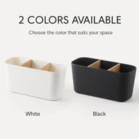 QA Minimalist Desk Organizer 3 Compartment Pen Holder with Wooden Dividers Office Storage Box for Pens Scissors Clips Home Offic 6