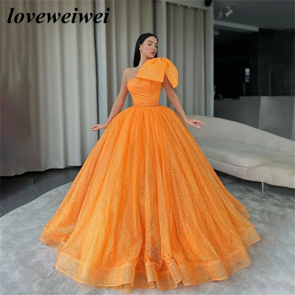 Lui ondersteuning Stereotype Een Schouder Oranje Avondjurk Een Lijn Elegante Prom Jurk Met Sequin Bow  Bruiloft Avondjurk Glitter Plooi Robes De soiree| | - AliExpress