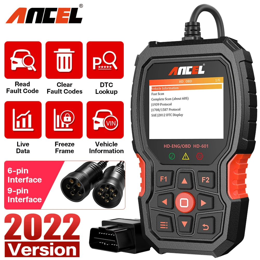 ANCEL HD601 Heavy Duty Truck Code Reader Full System OBD2 Diagnostic Scan Tool Check Engine for Freightliner Cummins Code Reader high quality auto inspection equipment