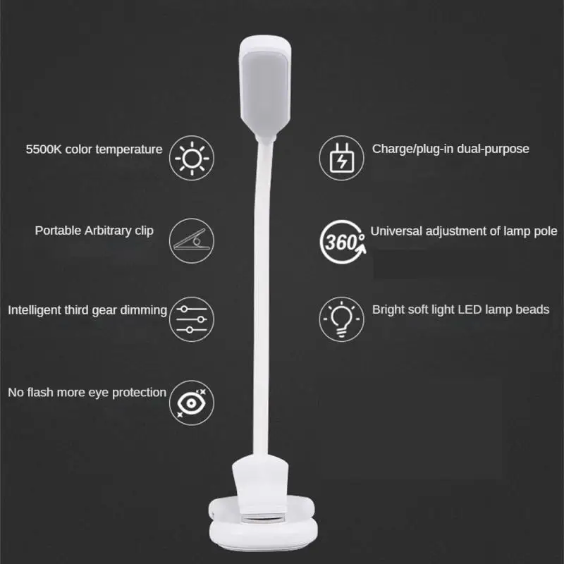 7LED Book Light USB Rechargeable 3-Level Warm White Night Light Adjustable Reading Desk Lamp With Goosenecks Clip Bedroom Study desk lamp,night light,led desk lamp,book light