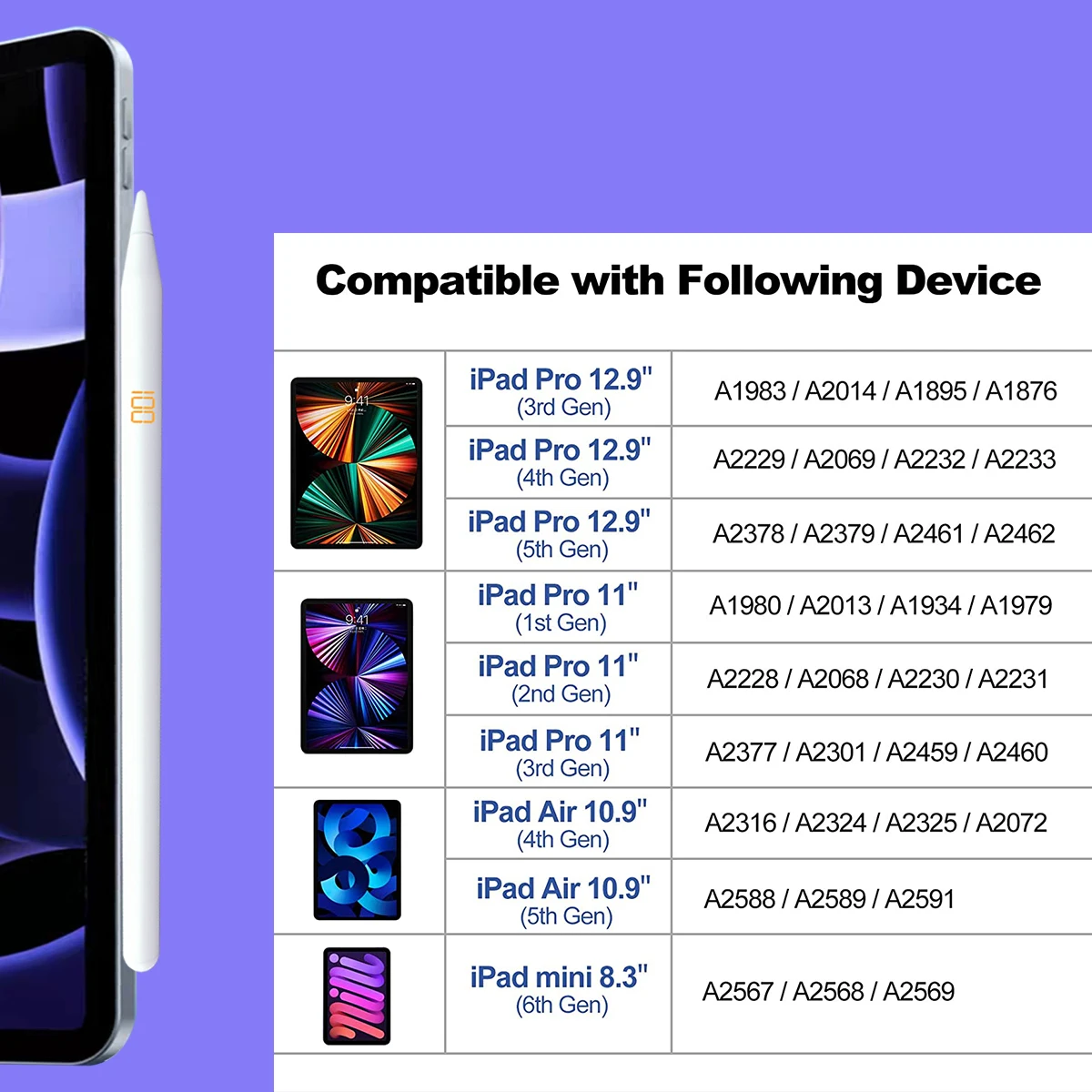스타일러스 펜, 무선 충전 팜 리젝션, 블루투스 틸트, 애플 펜슬 2, 아이패드 에어 4, 5, 프로 11, 12.9, 미니 6 용