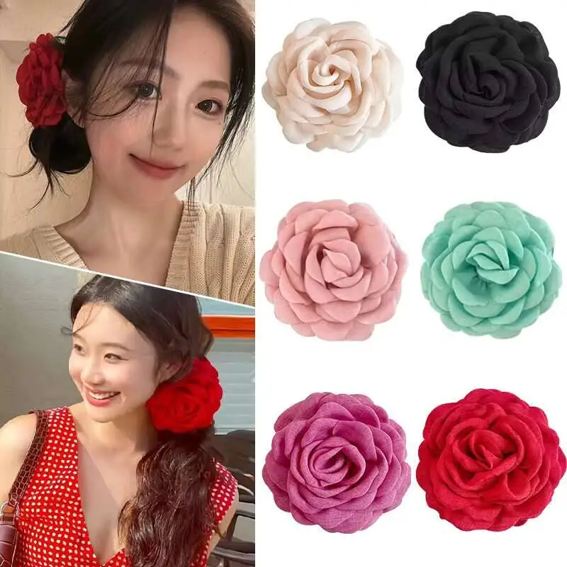 Stoff Rose Blume Große Größe Klaue Clips Für Frauen Mädchen Clip Haarspange Kunststoff Klammern Kopfbedeckung Haar Zubehör